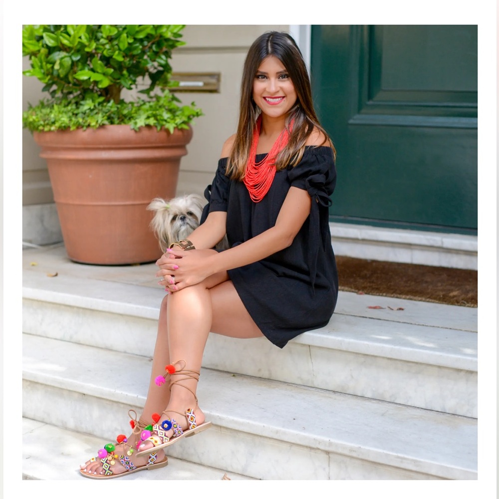 Leather Pom Pom Sandal - Picture 2 of 8